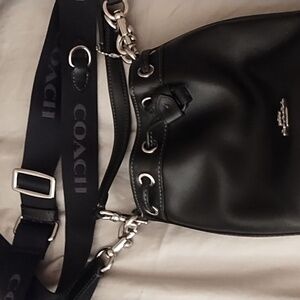 Coach Black Leather Drawstring Bag
